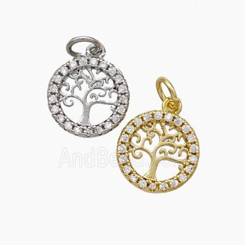 Tree Of Life Copper Pendant Micropave Zirconia Mixed
