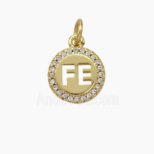 FE Charms Copper Pendant Pave Zirconia Circle Gold Plated