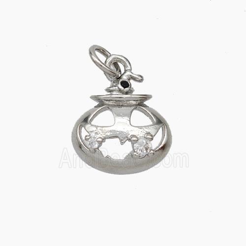 Halloween Pumpkin Charms Copper Pendant Pave Zirconia Platinum Plated