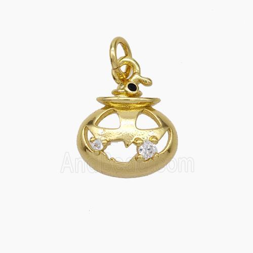 Halloween Pumpkin Charms Copper Pendant Pave Zirconia Gold Plated