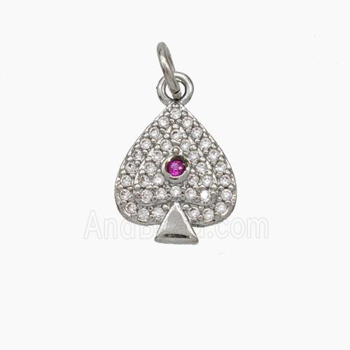 ACE of Spades Charms Copper Pendant Pave Zirconia Platinum Plated