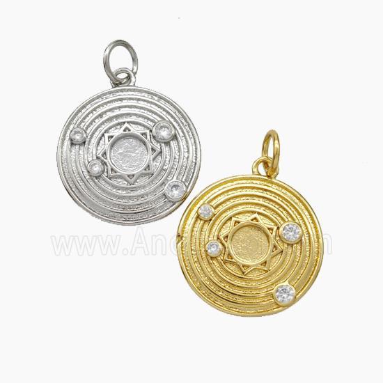 Solar System Charms Copper Sun Planet Pendant Pave Zirconia Mixed