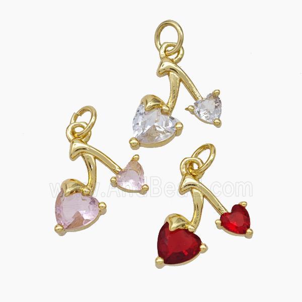 Copper Cherry Pendant Pave Zirconia Gold Plated Mixed