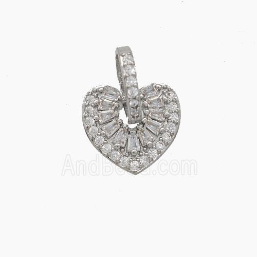 Copper Heart Pendant Micropave Zirconia Platinum Plated