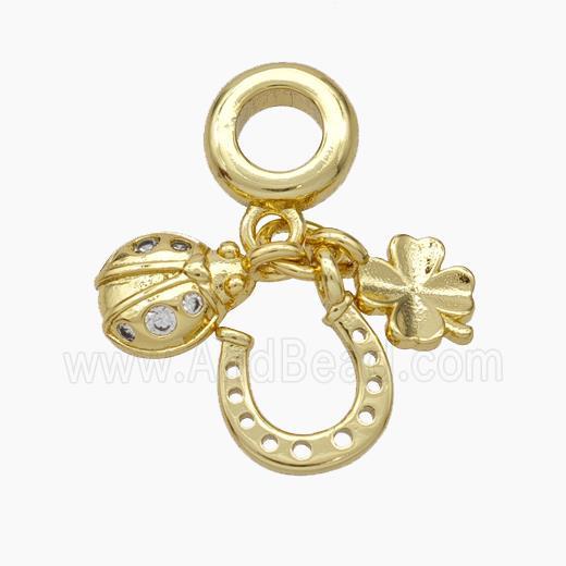 Ladybug Horseshoes Clover Charms Copper Pendant Pave Zirconia Gold Plated