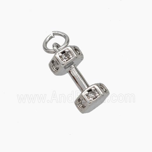 Dumbbell Charms Copper Pendant Pave Zirconia Sport Platinum Plated