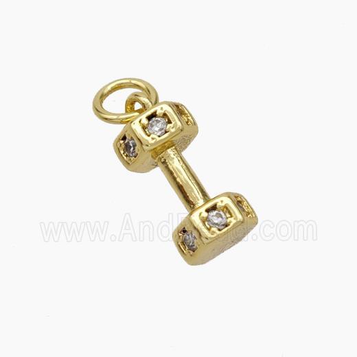 Dumbbell Charms Copper Pendant Pave Zirconia Sport Gold Plated