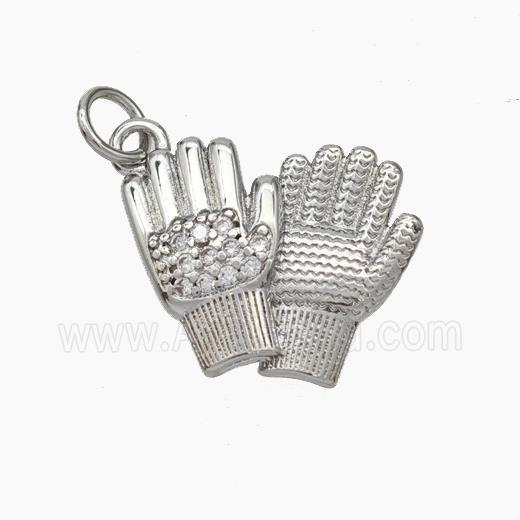 Copper Glove Charms Pendant Pave Zirconia Hand Platinum Plated