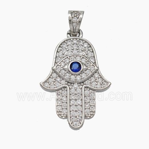 Copper Hamsahand Pendant Micropave Zirconia Evil Eye Platinum Plated