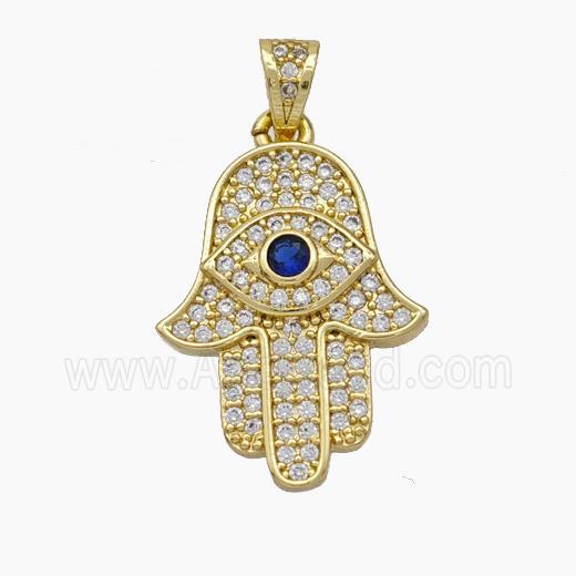 Copper Hamsahand Pendant Micropave Zirconia Evil Eye Gold Plated