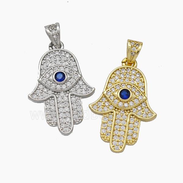 Copper Hamsahand Pendant Micropave Zirconia Evil Eye Mixed