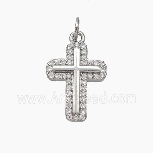 Copper Cross Pendant Micropave Zirconia Platinum Plated