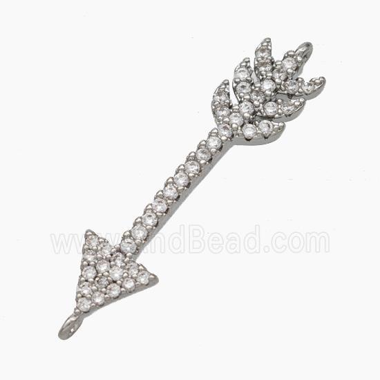 Copper Arrow Connector Pave Zirconia Platinum Plated