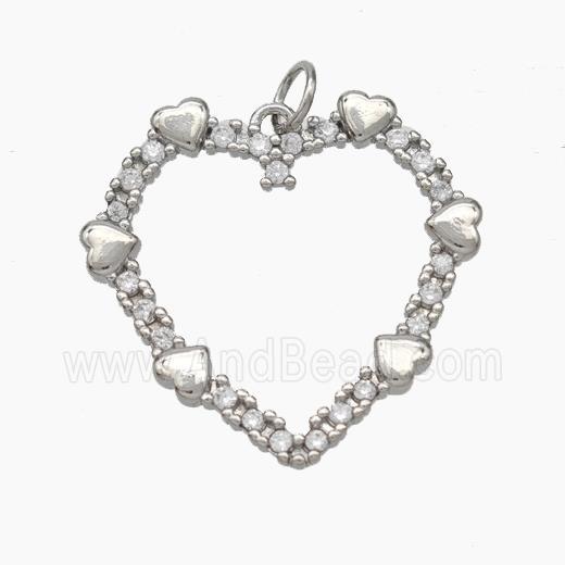 Copper Heart Pendant Pave Zirconia Platinum Plated