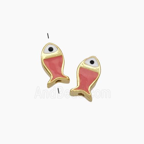 Copper Fish Beads Pink Enamel Gold Plated