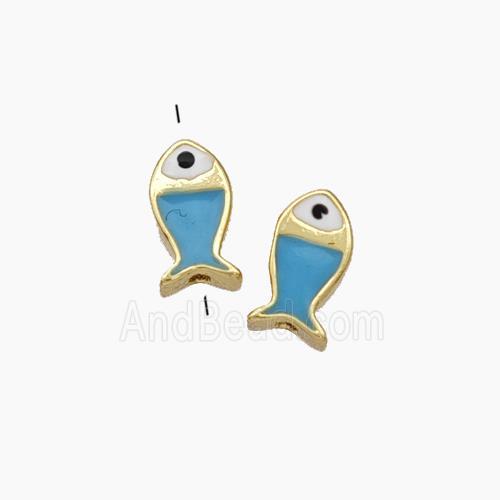 Copper Fish Beads Blue Enamel Gold Plated