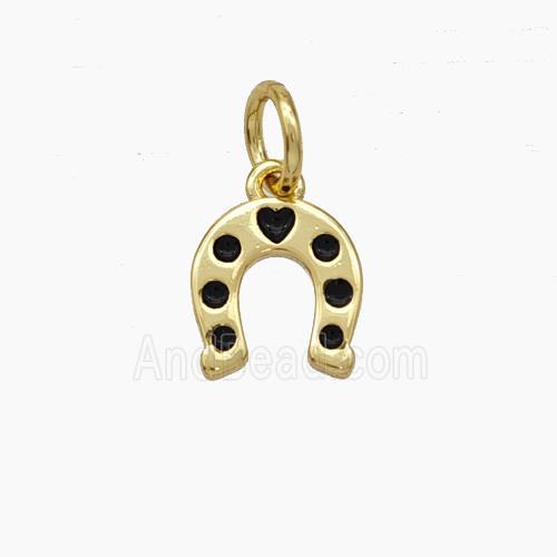 Copper Horseshoe Pendant Black Enamel Gold Plated