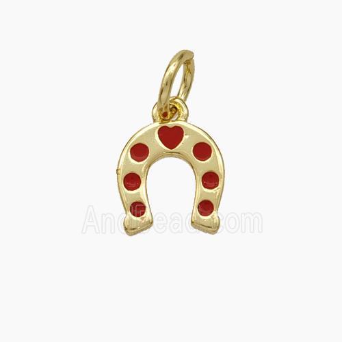 Copper Horseshoe Pendant Red Enamel Gold Plated