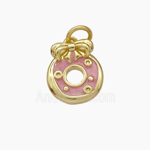 Copper Donut Pendant Pink Painted Bow Gold Plated
