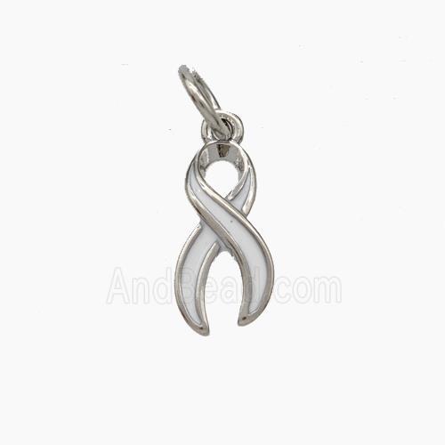 Awareness Ribbons Charms Copper Pendant White Enamel Platinum Plated