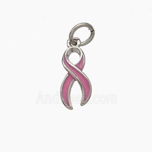 Awareness Ribbons Charms Copper Pendant Pink Enamel Platinum Plated