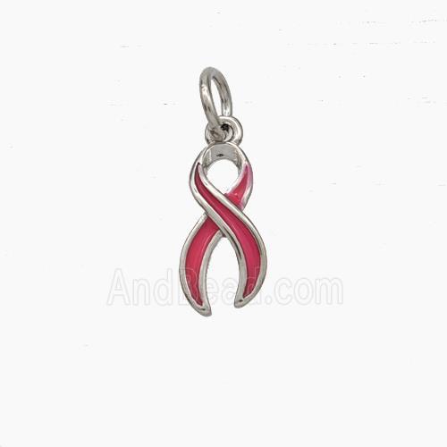 Awareness Ribbons Charms Copper Pendant Red Enamel Platinum Plated