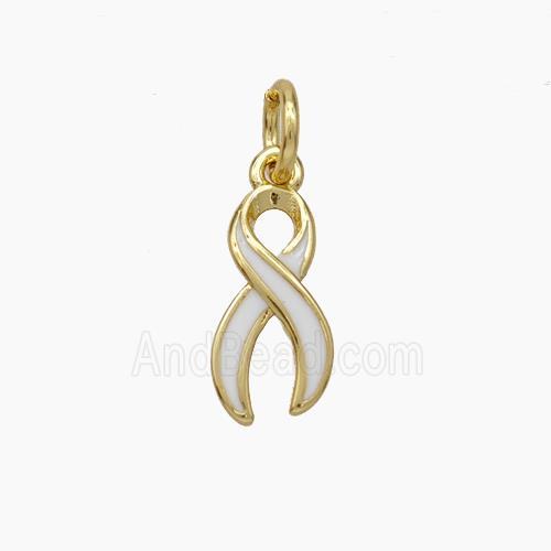 Awareness Ribbons Charms Copper Pendant White Enamel Gold Plated