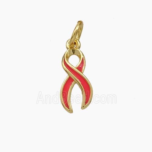 Awareness Ribbons Charms Copper Pendant Red Enamel Gold Plated