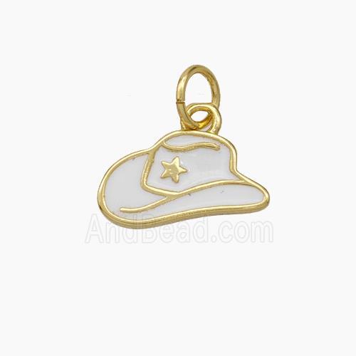 Hat Charms Copper Pendant White Enamel Gold Plated