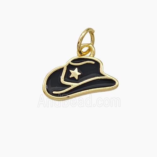 Hat Charms Copper Pendant Black Enamel Gold Plated