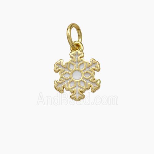 Snowflake Charms Copper Pendant White Enamel Gold Plated