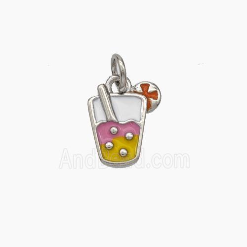 Ice Cream Bottle Drink Cup Charms Copper Pendant Enamel Platinum Plated