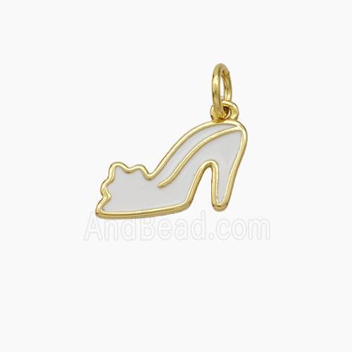 High-Heels Charms Copper Shoe Pendant White Enamel Gold Plated