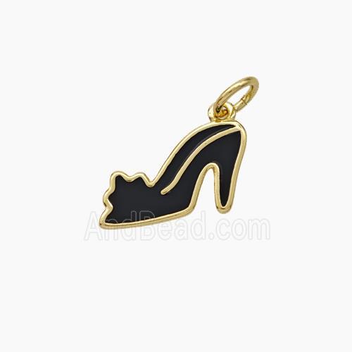High-Heels Charms Copper Shoe Pendant Black Enamel Gold Plated