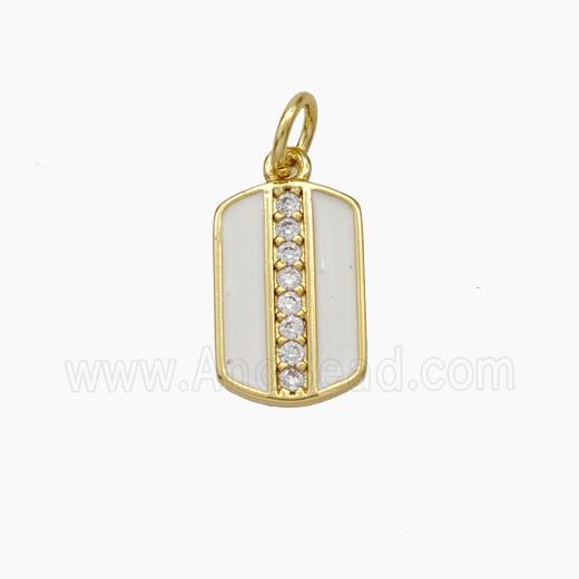 Copper Rectangle Pendant Pave Zirconia White Enamel Gold Plated