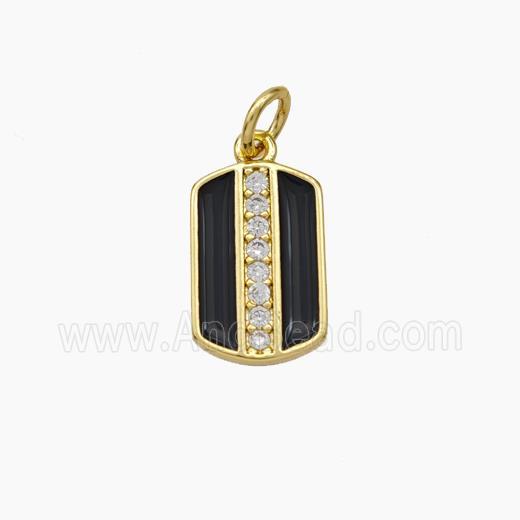 Copper Rectangle Pendant Pave Zirconia Black Enamel Gold Plated