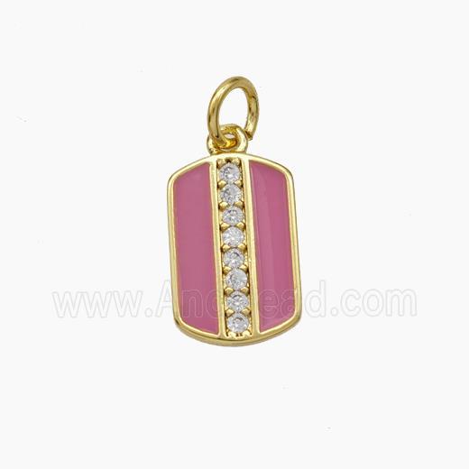 Copper Rectangle Pendant Pave Zirconia Pink Enamel Gold Plated