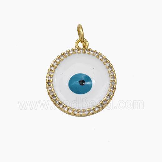 Evil Eye Charms Copper Circle Pendant White Enamel Gold Plated