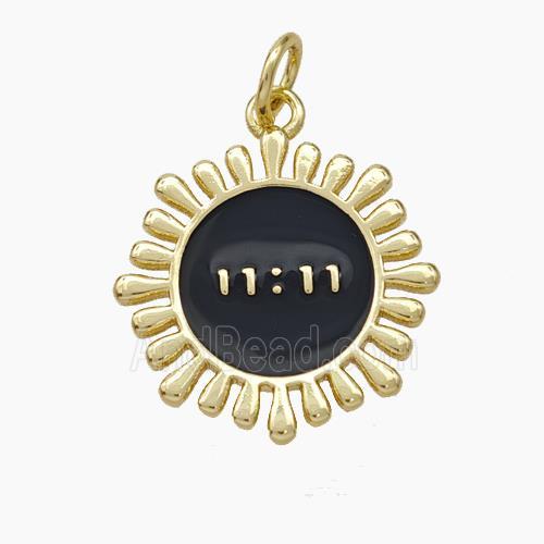Copper Sunflower Pendant Black Enamel Double 11 Gold Plated