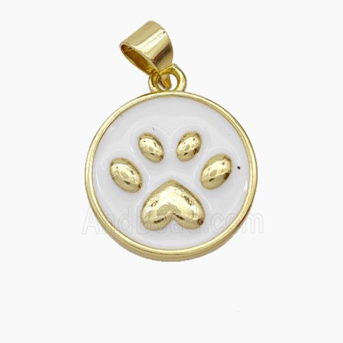 Copper Paws Pendant White Enamel Gold Plated
