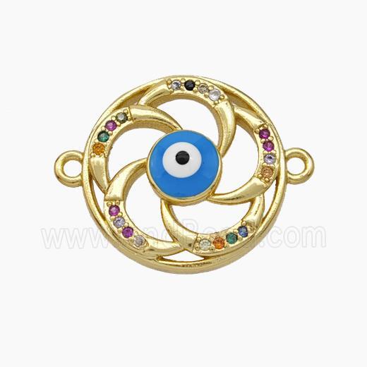 Evil Eye Charms Copper Connector Pave Zirconia Enamel Gold Plated