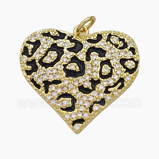 Copper Heart Pendant Pave Zirconia Black Enamel Gold Plated