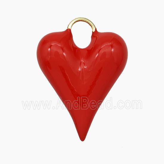 Copper Heart Pendant Red Enamel Gold Plated