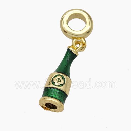 Beer Bottle Charms Copper Pendant Green Painted Gold Plated