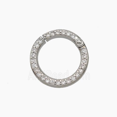 Copper Carabiner Clasp Micropave Zirconia Circle Platinum Plated