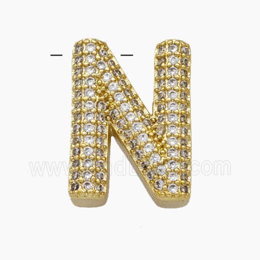 Copper Letter-N Pendant Pave Zirconia Gold Plated