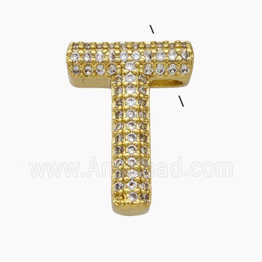 Copper Letter-T Pendant Pave Zirconia Gold Plated