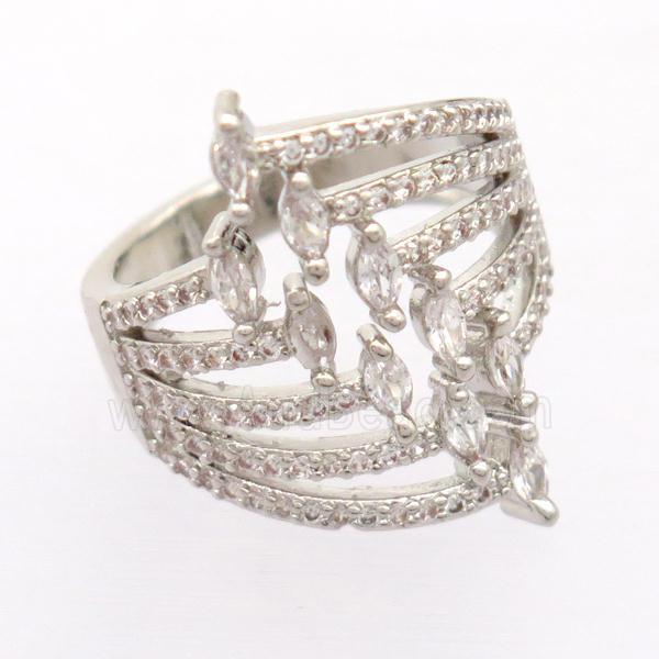 copper Rings pave zircon, platinum plated