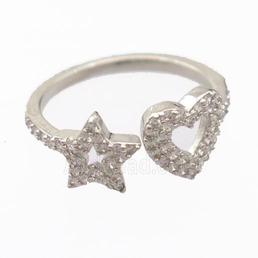 copper Rings pave zircon, resizable, platinum plated