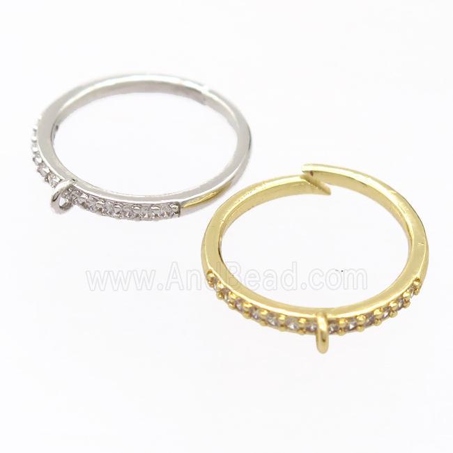 copper Rings pave zircon with bail, resizable, mixed
